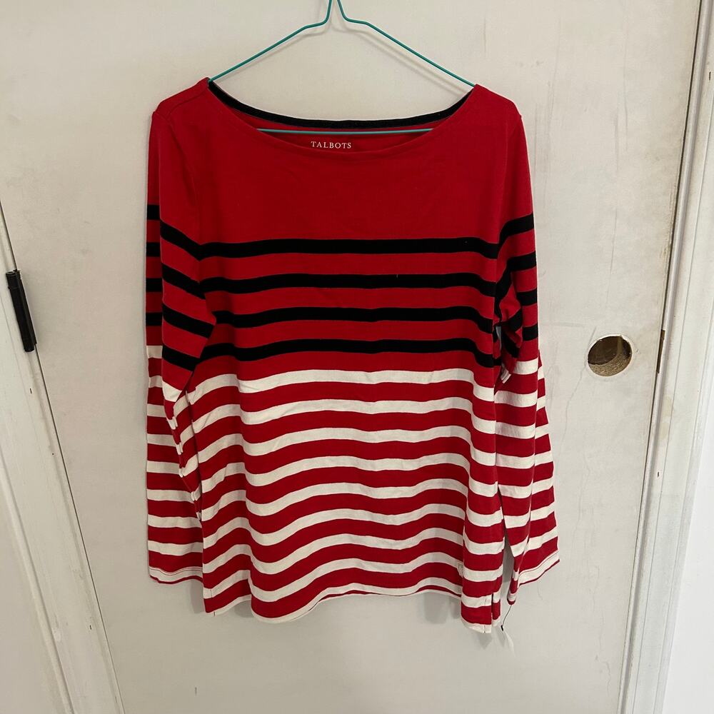 Talbots Red White Black Long Sleeve Blouse size M NWT